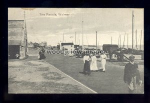 aj0704 - Kent - Walking along The Parade at Walmer in the early 1900s - postcard