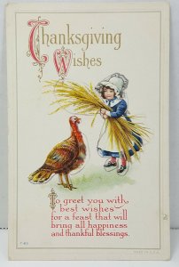 Thanksgiving Wishes Turkey 1916 Vintage Antique Postcard