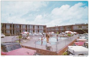 GALVESTON, Texas, 1950-1960's; Boulevard Motel, Swimming Pool, Classic Cars