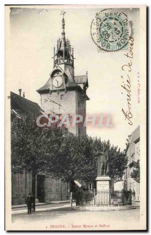 Old Postcard Beaune Statue Monge and belfry