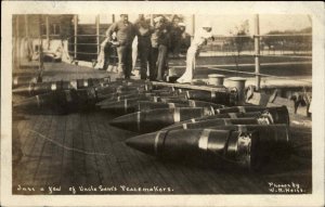 WWI US Bombs or Artilerry Shells Uncle Sam's Peacemakers Real Photo Postcard