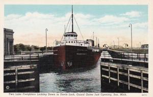 Michigan Soo Two Lake Freighters Locking Down In Davis Lock Curteich