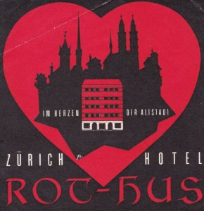 Switzerland Zurich Hotel Rot-Hus Vintage Luggage Label sk2718