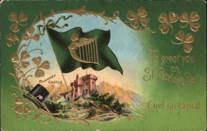 St Patrick's Day Blarney Castle Cork Ireland Irish Flag c1910 Vintage Postcard