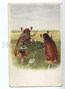 189490 Drunk MAY BEETLE Phyllophaga BAR Vintage postcard