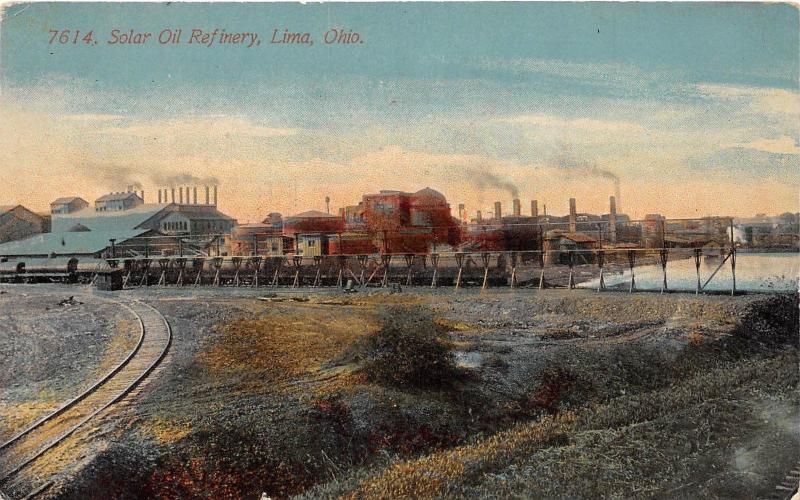 D25/ Lima Ohio Postcard c1910 Allen County Solar Oil Refinery Railroad