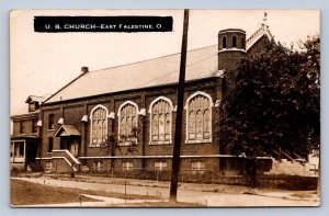 J87/ East Palestine Ohio RPPC Postcard c1910 U.B Church Building 860