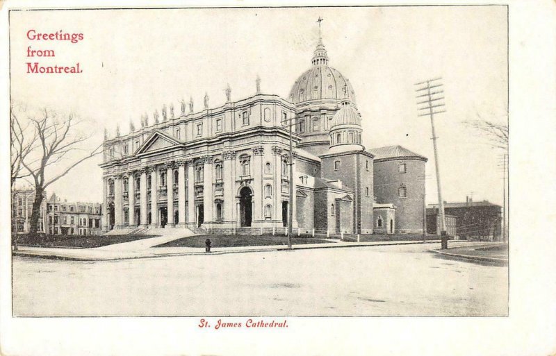 GREETINGS FROM MONTREAL St. James Cathedral Canada c1900s Vintage Postcard