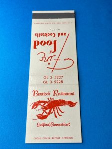 Vintage Matchbook Cover Bernice's Restaurant Guilford, Connecticut MB155