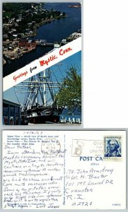1969 Aerial View & Charles W Morgan Whale Ship Mystic,CT  Vintage Postcard