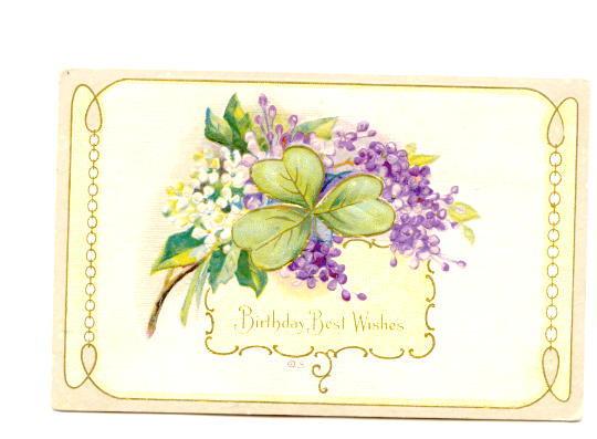 Pretty Lilacs and Clover, Birthday Best Wishes,