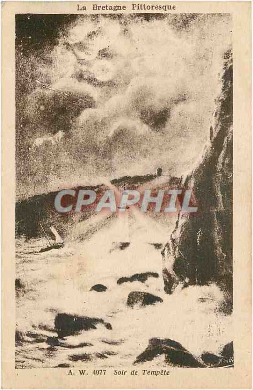 Old Postcard Evening Storm of Britain