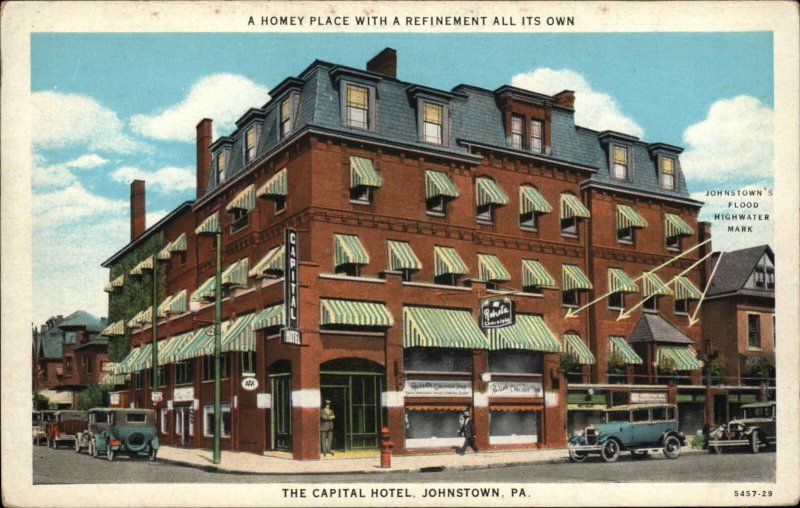 Johnstown Pennsylvania PA Capital Hotel Classic Cars Vintage Postcard