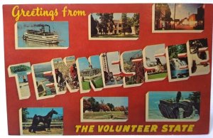 Greetings From Tennessee Large Big Block Letter Postcard Unused Dexter Press