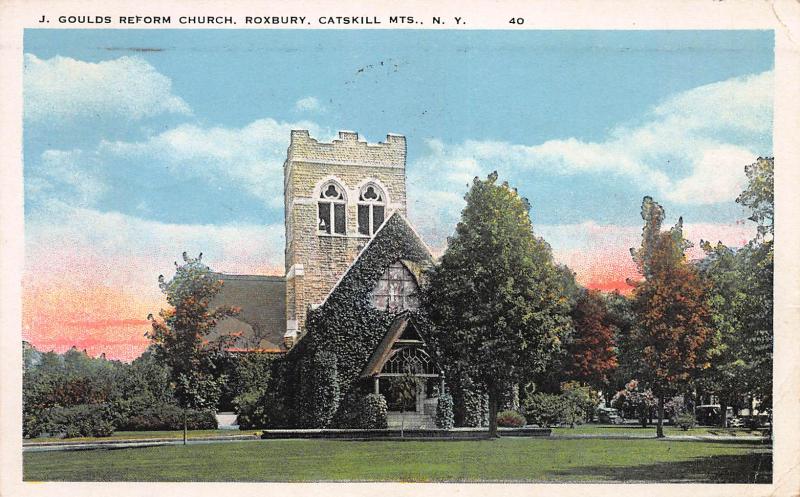 J. Gould's Reform Church, Roxbury, New York, Early Postcard, Used in 1928