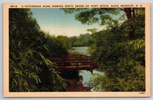 Black Mountain NC~Picturesque Rustic Bridge On Terry Estate~Vtg Linen Postcard