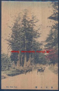 Japanese Wood Postcard, Nara Japan, Park with Deer