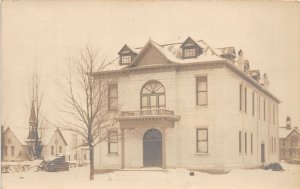 J42/ Burlington Wisconsin RPPC Postcard c1910 City Hall Winter Church 137