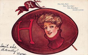 J78/ Cambridge Massachusetts Postcard c1910 Harvard Football Girl Rah!  241