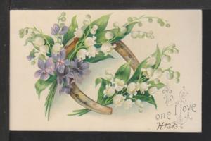 To the One I Love,Horseshoe,Flowers Postcard 