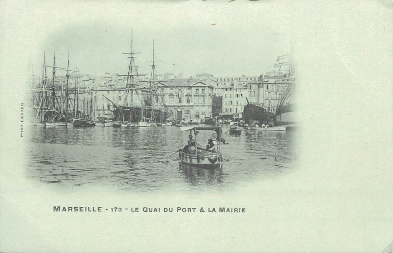 France navigation & sailing topic postcard Marseille quai galleon sailing vessel