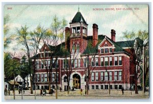 c1910 School House Exterior Building Road Eau Claire Wisconsin Vintage Postcard