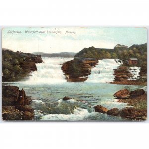 Postcard Lerfossen Waterfall near Trondheim Norway Scenic View