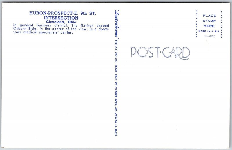 Huron-Prospect-E 9th Intersection Cleveland Ohio OH Buildings & Sreets Postcard