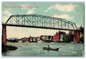 1910 Kanawha River Bridge Boat Charleston West Virginia Antique Vintage Postcard 