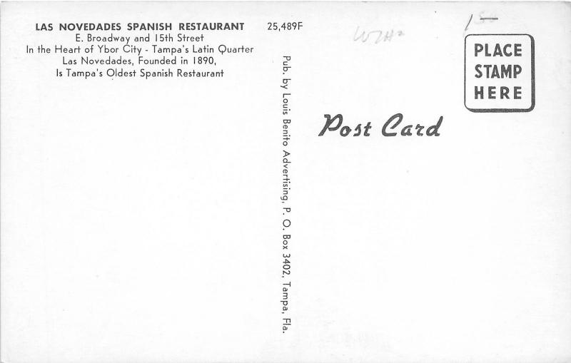 Tampa Florida~Las Novedades Spanish Restaurant @ Broadway & 15th Street~1950s Pc