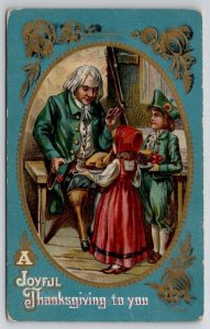 Thanksgiving Greetings Children Dinner Soldier Postcard J26