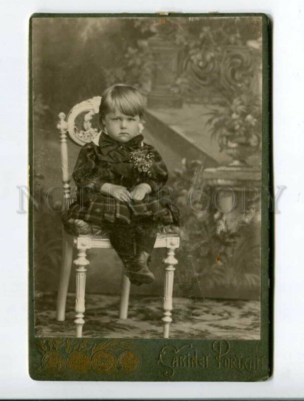 3038880 Stylish Girl on Carved CHAIR Ornament Old CABINET PHOTO