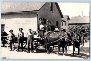 c1910's Postcard RPPC Photo Ox And Wagon Farmers Houses Unposted Antique