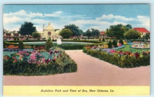 NEW ORLEANS, Louisiana LA ~ Audubon Park & View of ZOO ca 1940s Linen  Postcard