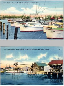 2 Postcards KEY WEST, Florida FL ~ Waterfront & CHARTER FISHING BOAT FLEET 1940s