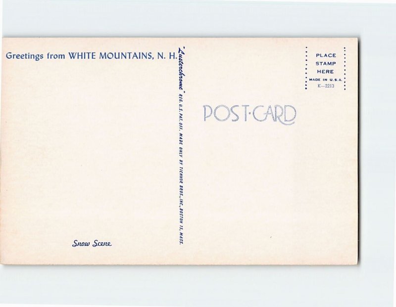 Postcard Snow Scene, Greetings from White Mountains, New Hampshire