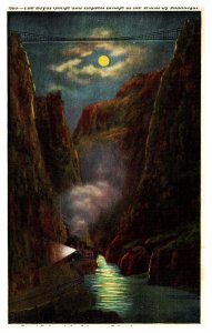 Vintage 1944 Postcard Royal Gorge and Highest Bridge in the World by Moonlight