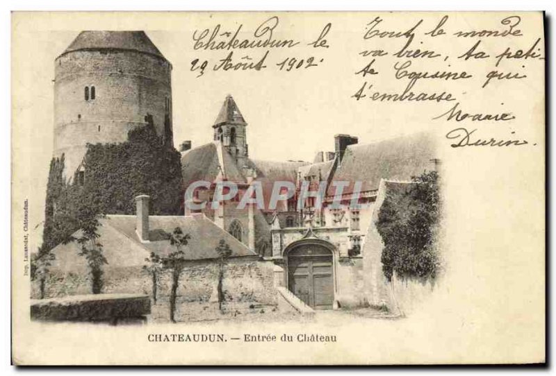 Old Postcard Chateaudun castle Entree