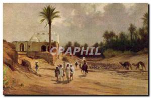 Old Postcard Fantasy Orientalism Oasis with date palm forest