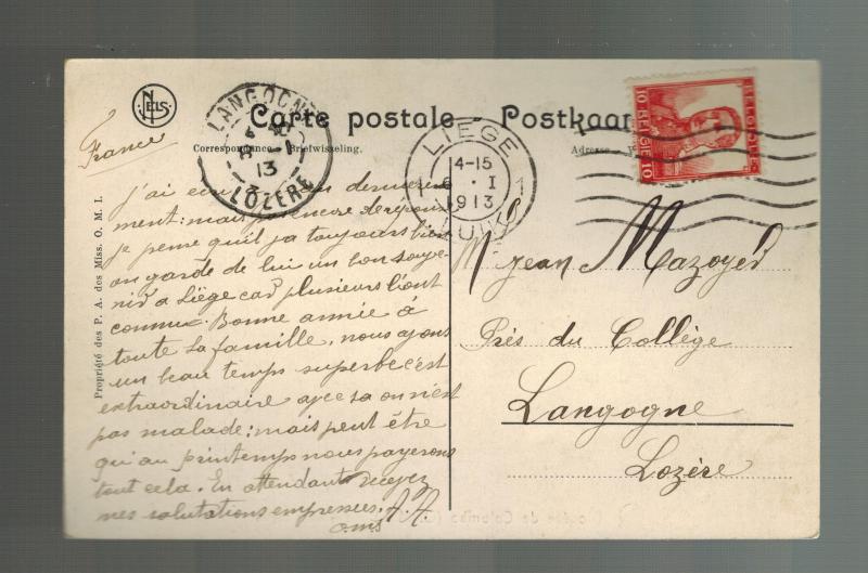 1913 Belgium Liege RPPC Postcard Cover to Langogne Diocese of Colombo Ceylon