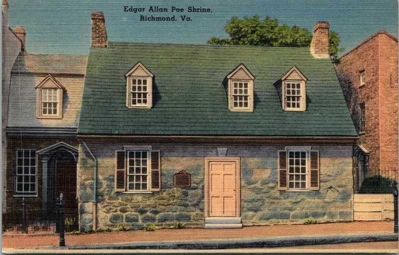 Edgar Allan Poe Shrine Richmond VA Virginia Linen Postcard VTG UNP Tichnor 