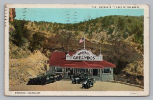 Entrance to  Cave of the Winds, Manitou Colorado, Old Cars, Postcard c1930s