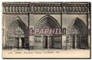 Old Postcard Paris Notre Dame Facade Portals