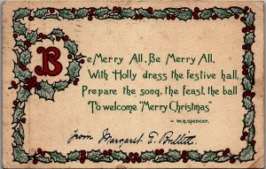 1907 MERRY CHRISTMAS POEM W.R.SPENCER CAMBRIDGE STATION CANCEL POSTCARD 25-28