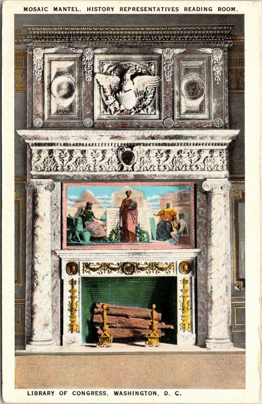 Mosaic Mantel Library Congress Washington DC Reading Room WB Postcard VTG UNP 