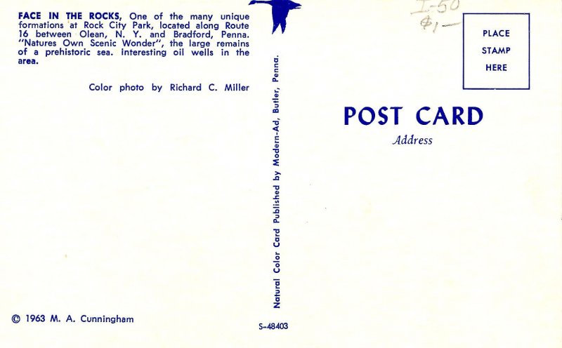 NY - Rock City Park. The Face in the Rocks