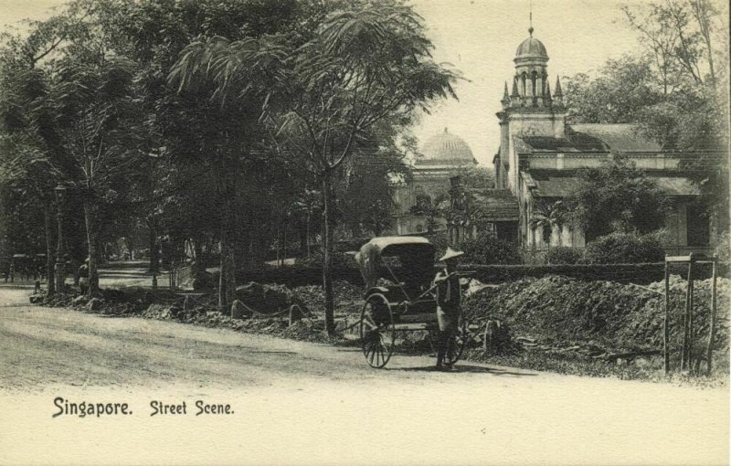 straits settlements, SINGAPORE, Street Scene, Rickshaw (1905) Postcard