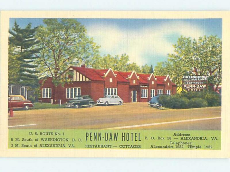 Unused Linen PENN-DAW MOTEL Alexandria Virginia VA B6751-12