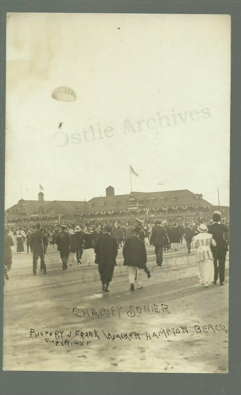 Hampton Beach NEW HAMPSHIRE RP c1916 STUNT FLIER Aerialist PARACUTE DROP Sonier