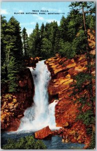 Montana MT, Trick Falls, Waterfalls, Glacier National Park, Vintage Postcard